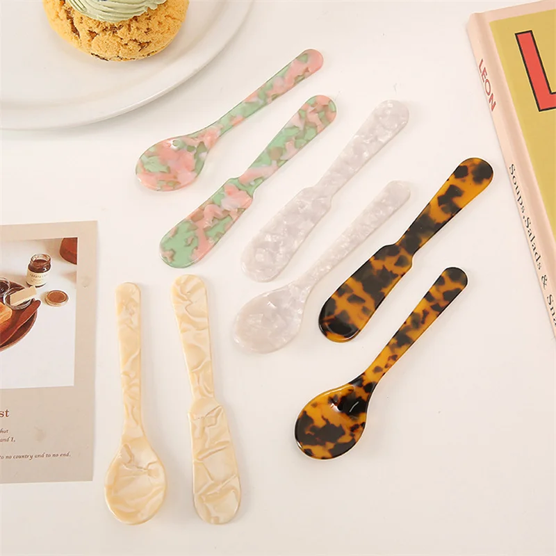 11CM Colorful Acrylic Ice Cream Spoon Coffee Caviar Spoon Stirring Spoons Dessert Spoon Teaspoon Crafts Kitchen Tool Tableware