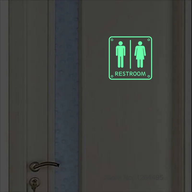 Glow in the Dark Restroom Sign Sticker Toilet Door Entrance Indication Label Sticker Coffee Shop Hotel Restaurant WC Indicating 