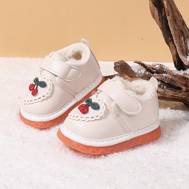 

Girls Princess Walking Shoes Sweet Candy Color Kids Casual Shoes Warm Fur 2025 Winter New Baby Flat Shoes Soft Bottom Size 16-20