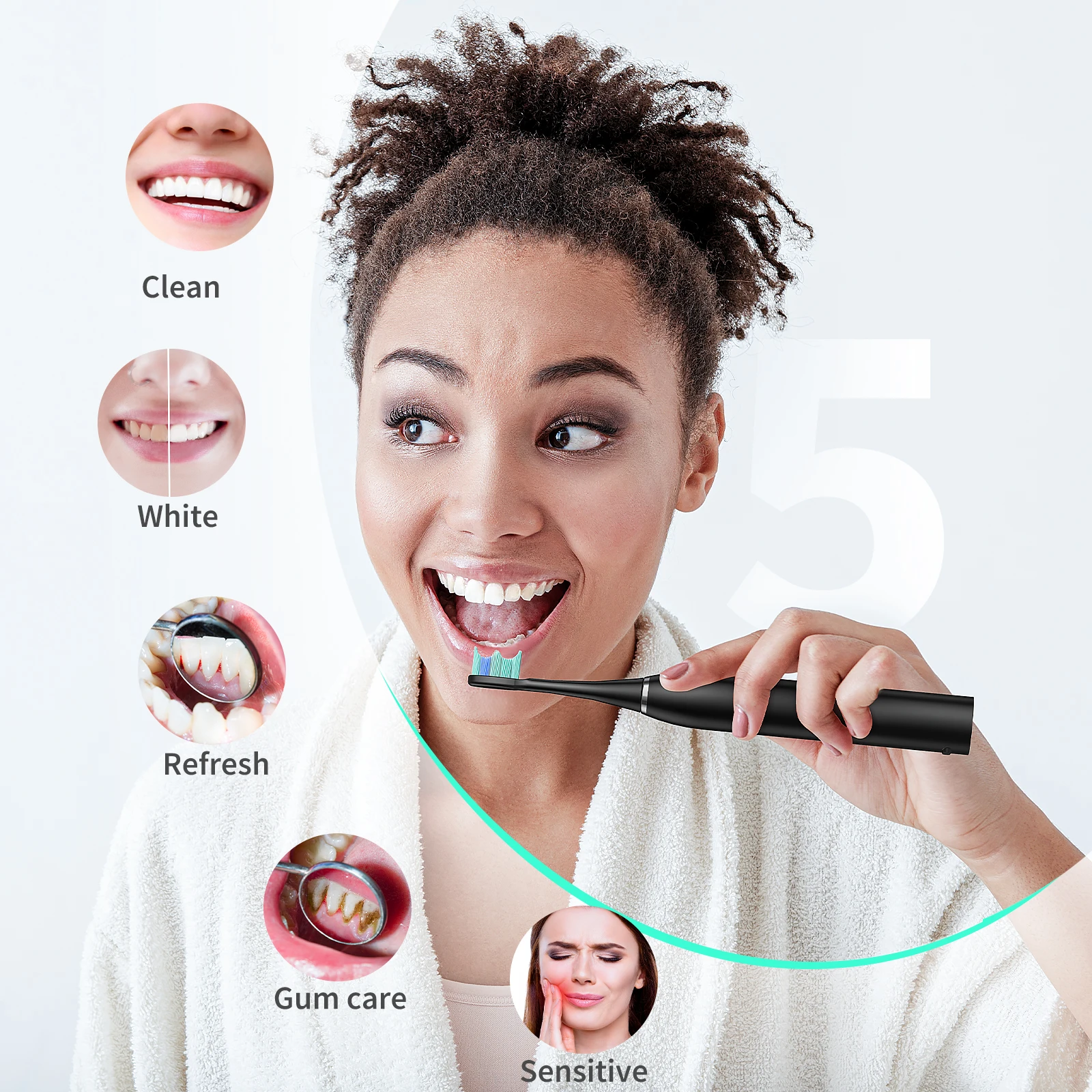 Electric Toothbrush Rechargeable With 8PCS Replacement Head Smart Timing Tooth Brush 5 Modes Teeth Clean Whitening Sonic Toothb