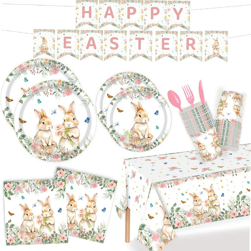 Spring Easter Theme Disposable Party Tableware Set Flower Ra