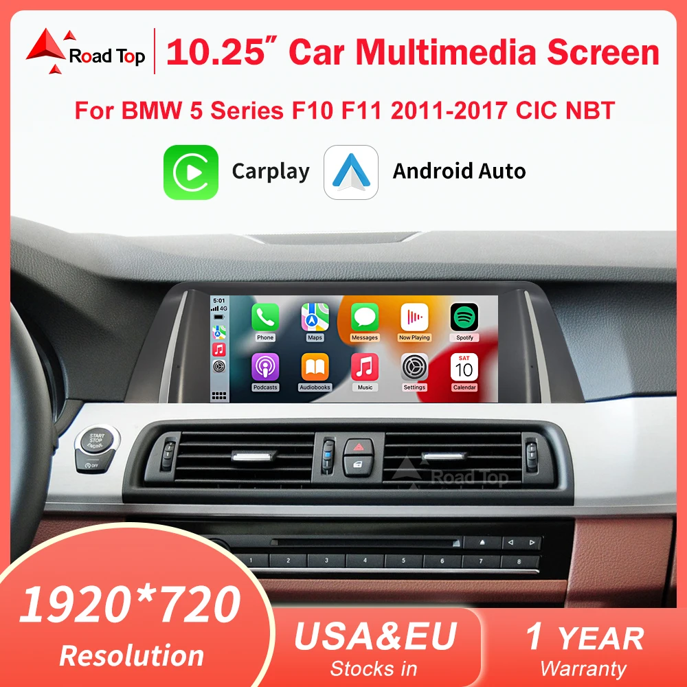 Sem fio apple carplay android auto rádio do carro reprodutor multimídia linux tela de exibição para bmw série 5 f10 f11 2012-2017 cic nbt