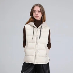 Autumn and Winter Women's  Knitted Patchwork  Short  Down Vest Casual Loose Versatile Hood Zipper Warm  Sleeveless  Coat