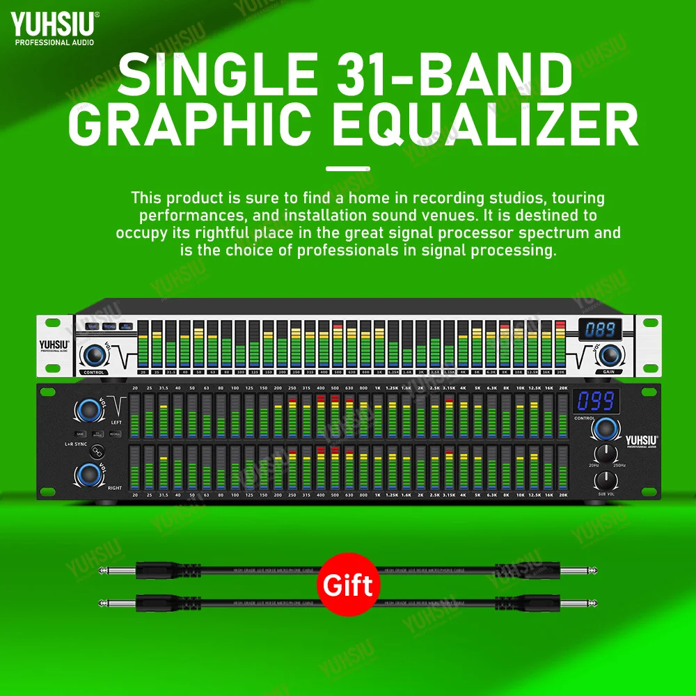 YUHSIU Professional 31 Band Digital Equalizer Dual Channel EQ With Spectrum Display For KTV Live Sound Stage Studio Home Theater
