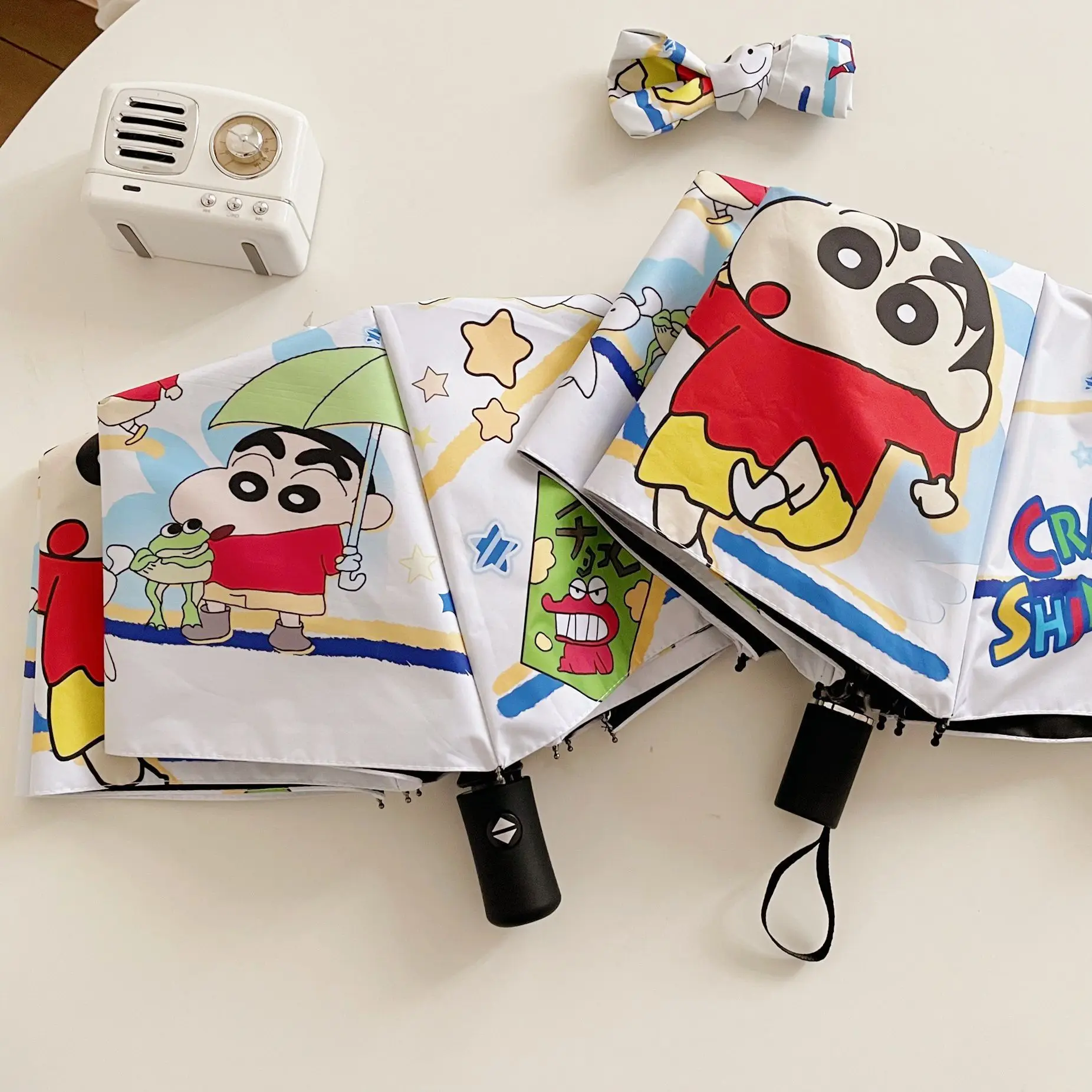 Cartoon Anime Crayon Shin-Chan Automatic Umbrella Cute Foldingumbrella Trifold Sunumbrella Portable UV Protection Umbrella Gift