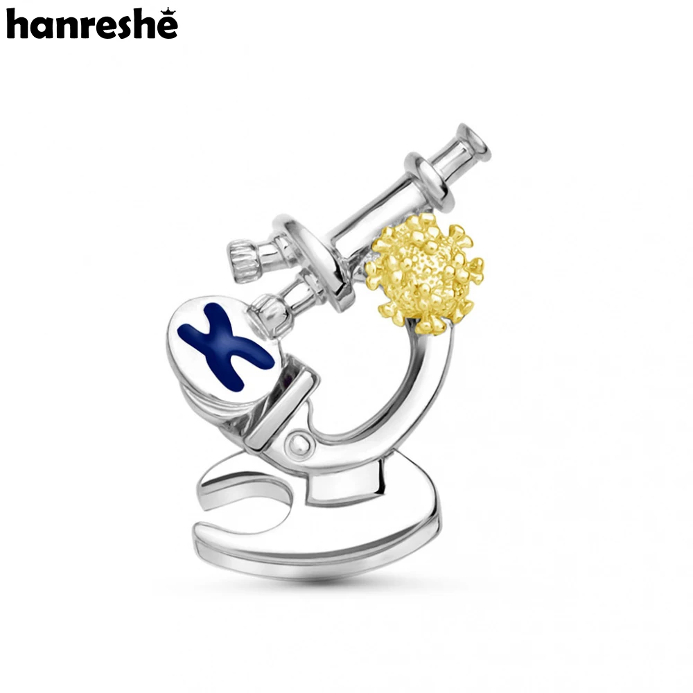 Hanreshe Luxury Scientific Microscope Pins Chemical Biology Virus Lab Brooch Medical Jewelry Lapel Badge for Doctor Scientist