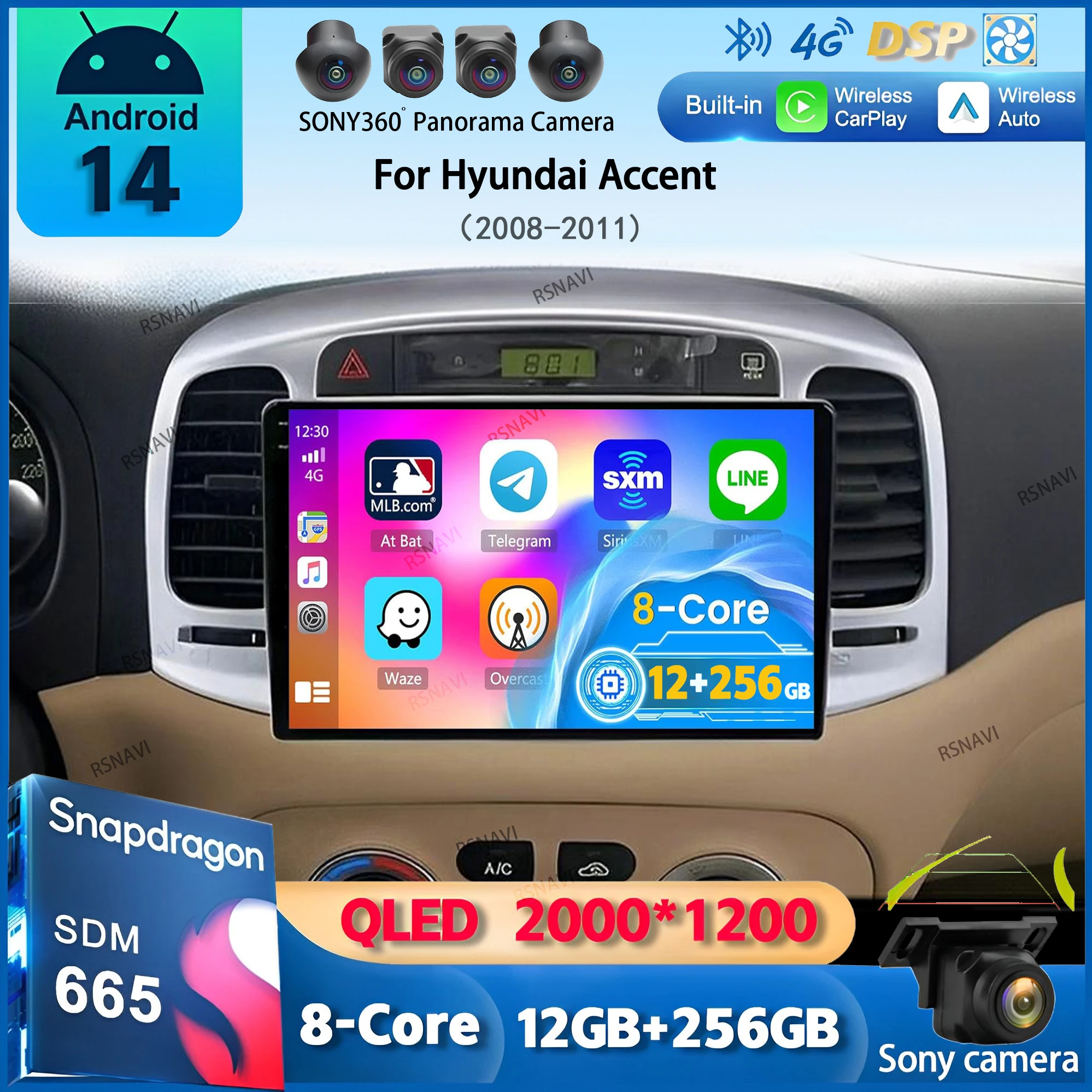 

Android 14 Carplay Auto 2 DIN Car Radio For Hyundai Accent 2008 2009 2010 2011 GPS Multimedia Video Player Stereo 2din DVD DSP