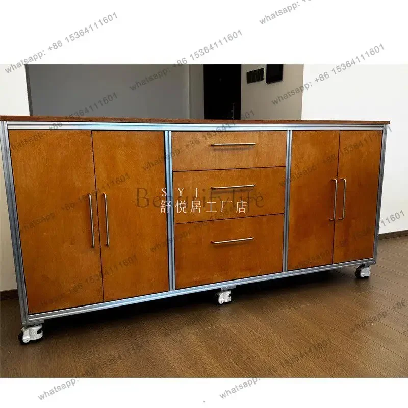 

D14Retro style mobile pulley aluminum profile storage cabinet small apartment household dining side cabinet