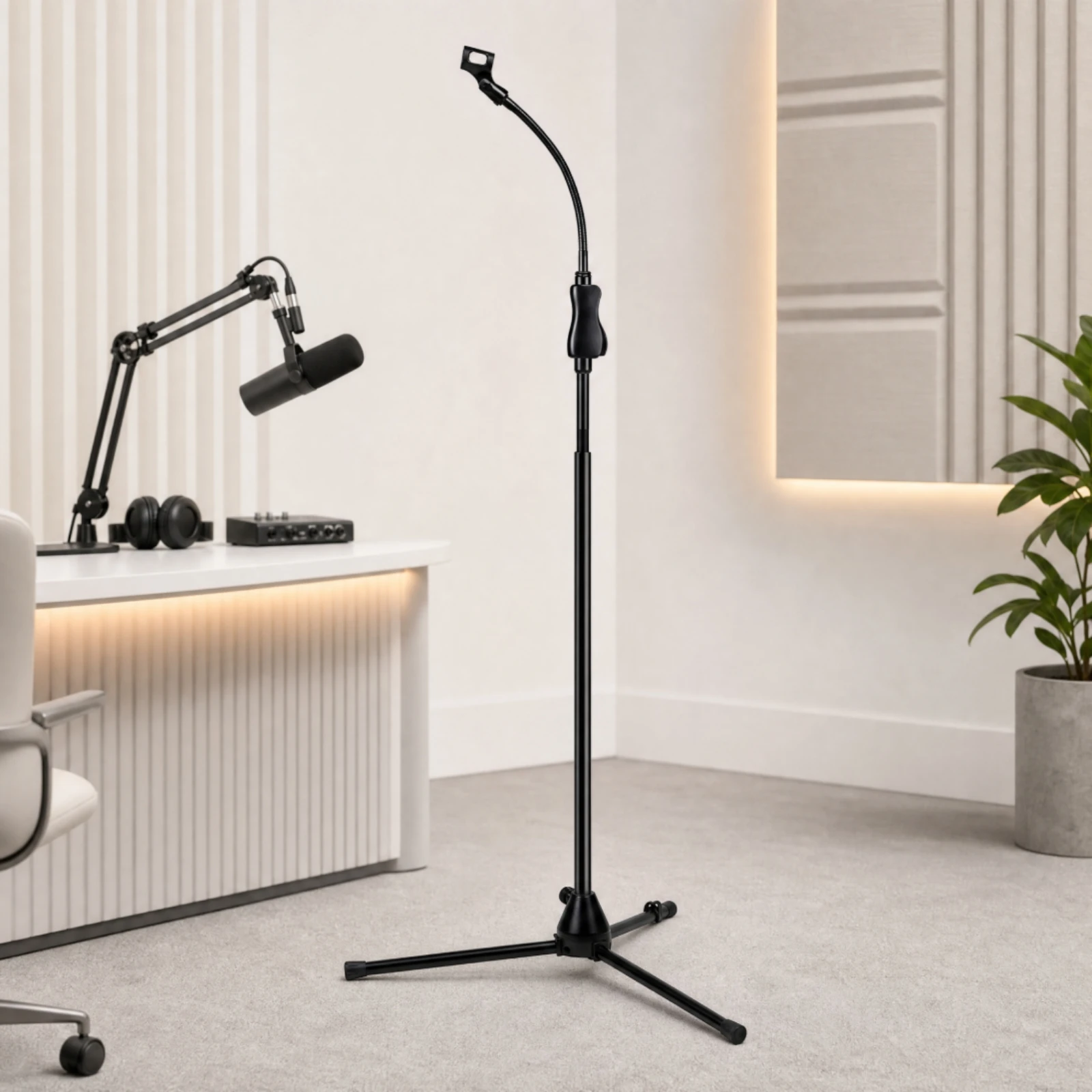 Floor-Standing Audio Pickup Tripod Stand Long-Lasting Mic Stand with Gooseneck Holder Height-Adjustable Mic Tripod Foldable view 5