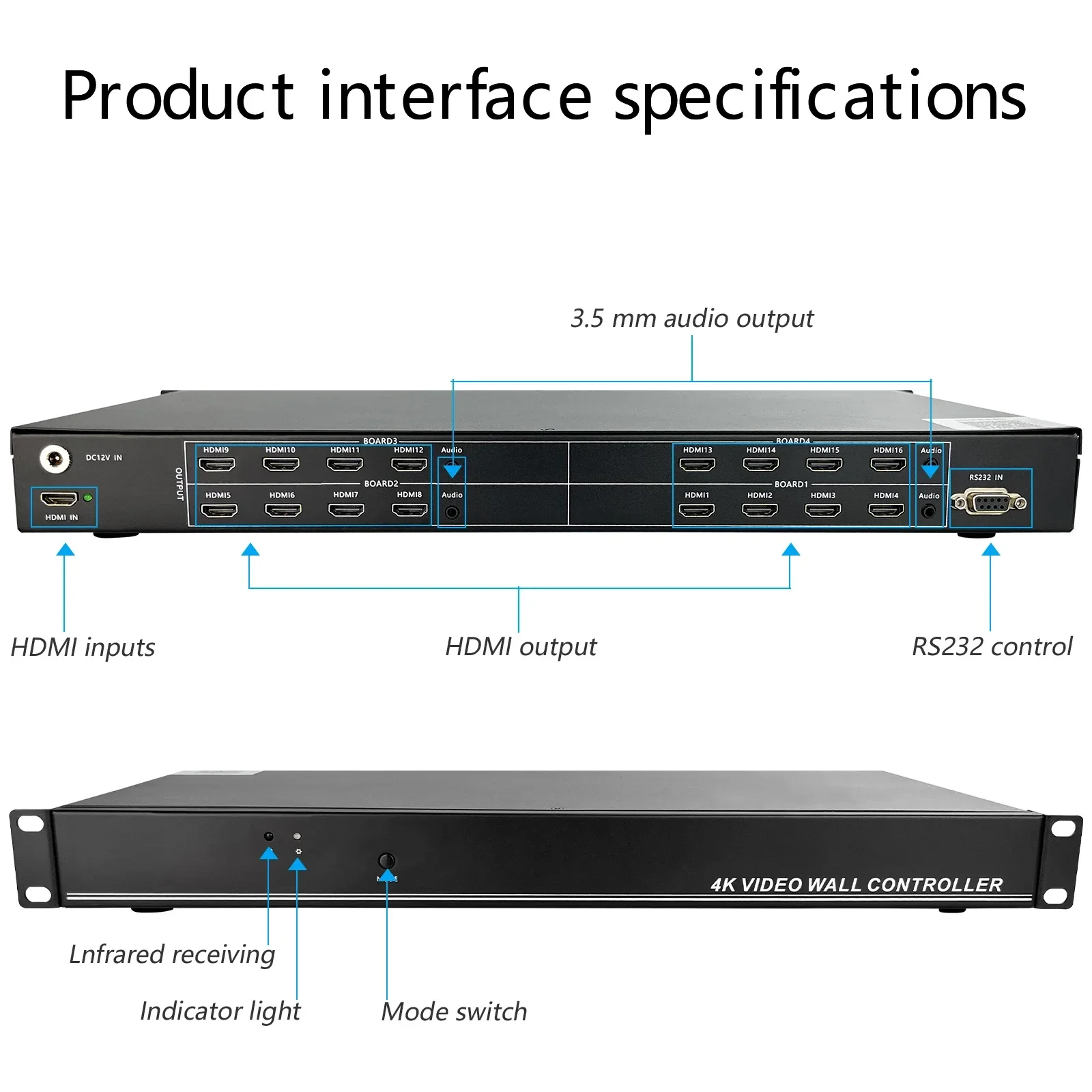 Controlador de parede de vídeo 4x4, processador hd, costura multipantalla para hdmi 1920x1080p60hz, 1 em 16 saídas, caixa de emenda de tv, splicer 180 °   Altar