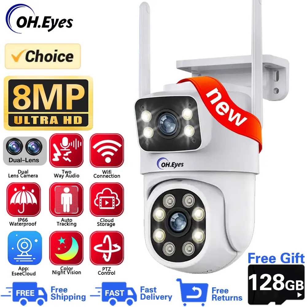 

8MP PTZ WiFi Camera Dual Lens Auto Tracking Ai Human Detection CCTV Video Outdoor Surveillance Camera Security CCTV IP Cameras