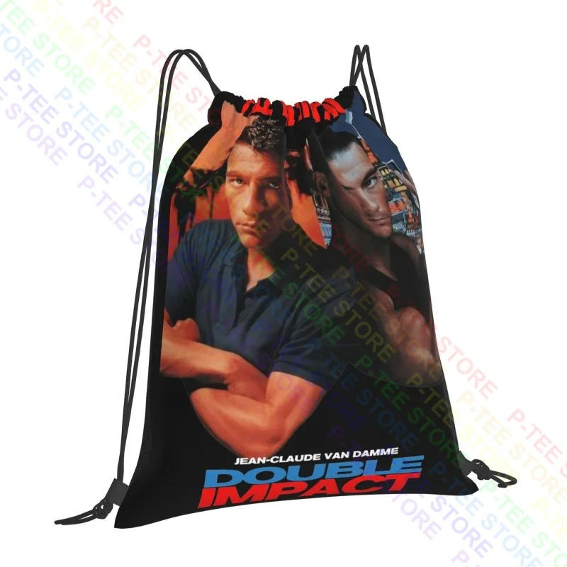 Double Impact Van Damme 1990S 90S Movie Drawstring Bags Gym Bag Travel Beach Bag Sports Style Outdoor Running