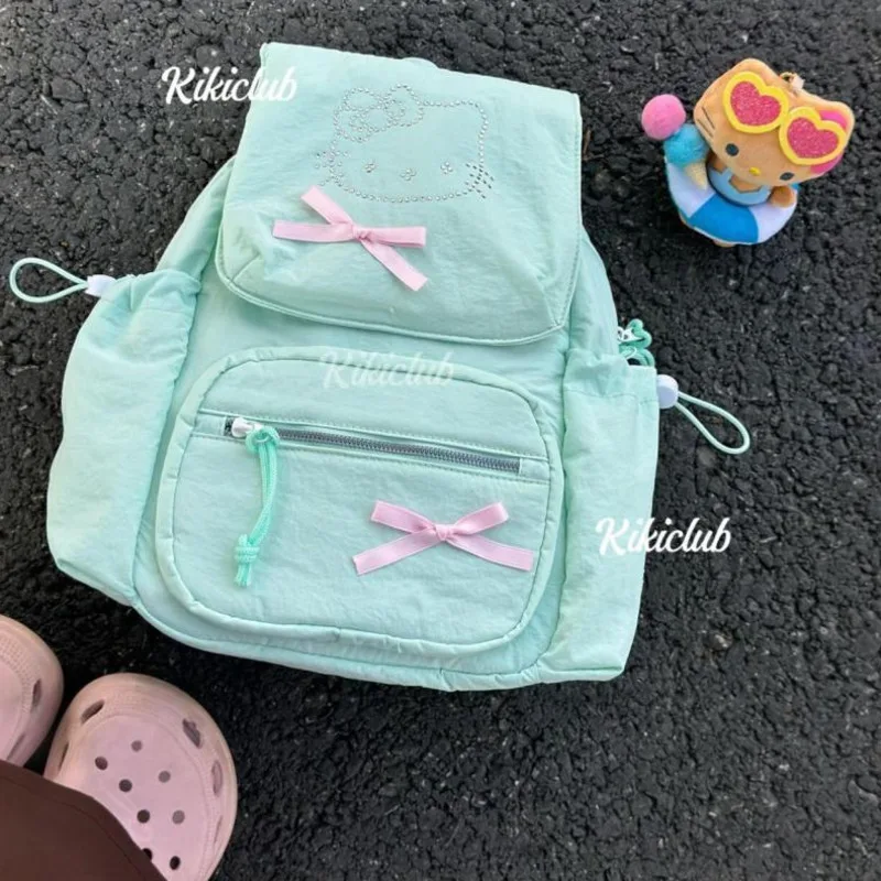 Sanrio Hello Kitty Women\'s New Sweet Trend Backpack Mint Green Casual Fashion Travel Bag Y2k Cute Cartoon Aesthetic Schoolbag