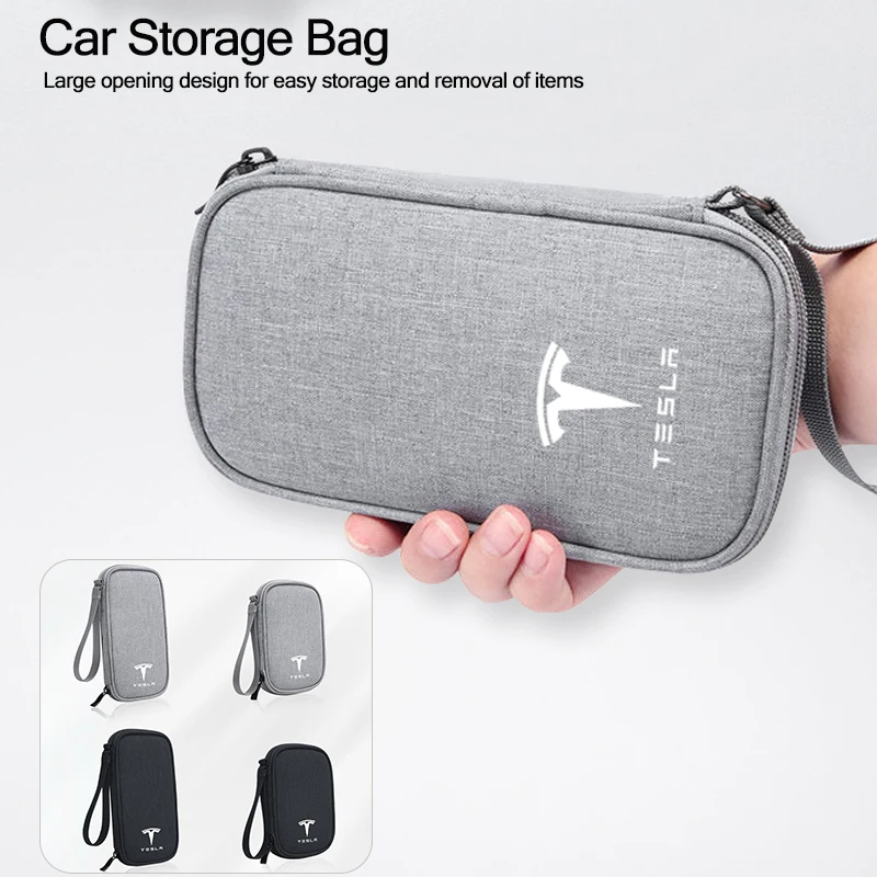 Portable Car Travel Storage Bag Keys Earphone Card Pouch Auto Interiors Accessories For Tesla Model 3 Model S Y Roadster Space X