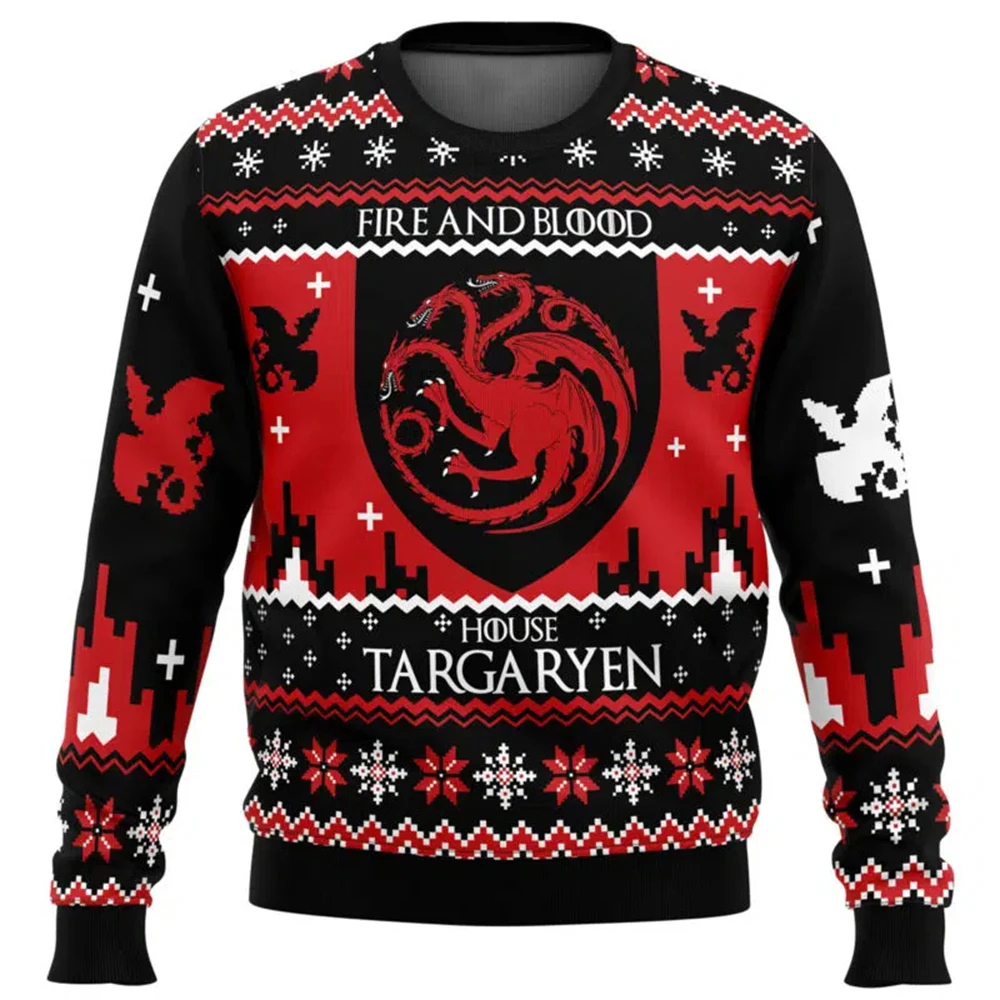 Pull de Noël Game of Thrones en-ly pour hommes et femmes, pull à col rond, haut à manches longues, vêtements de Noël, nouveau sw