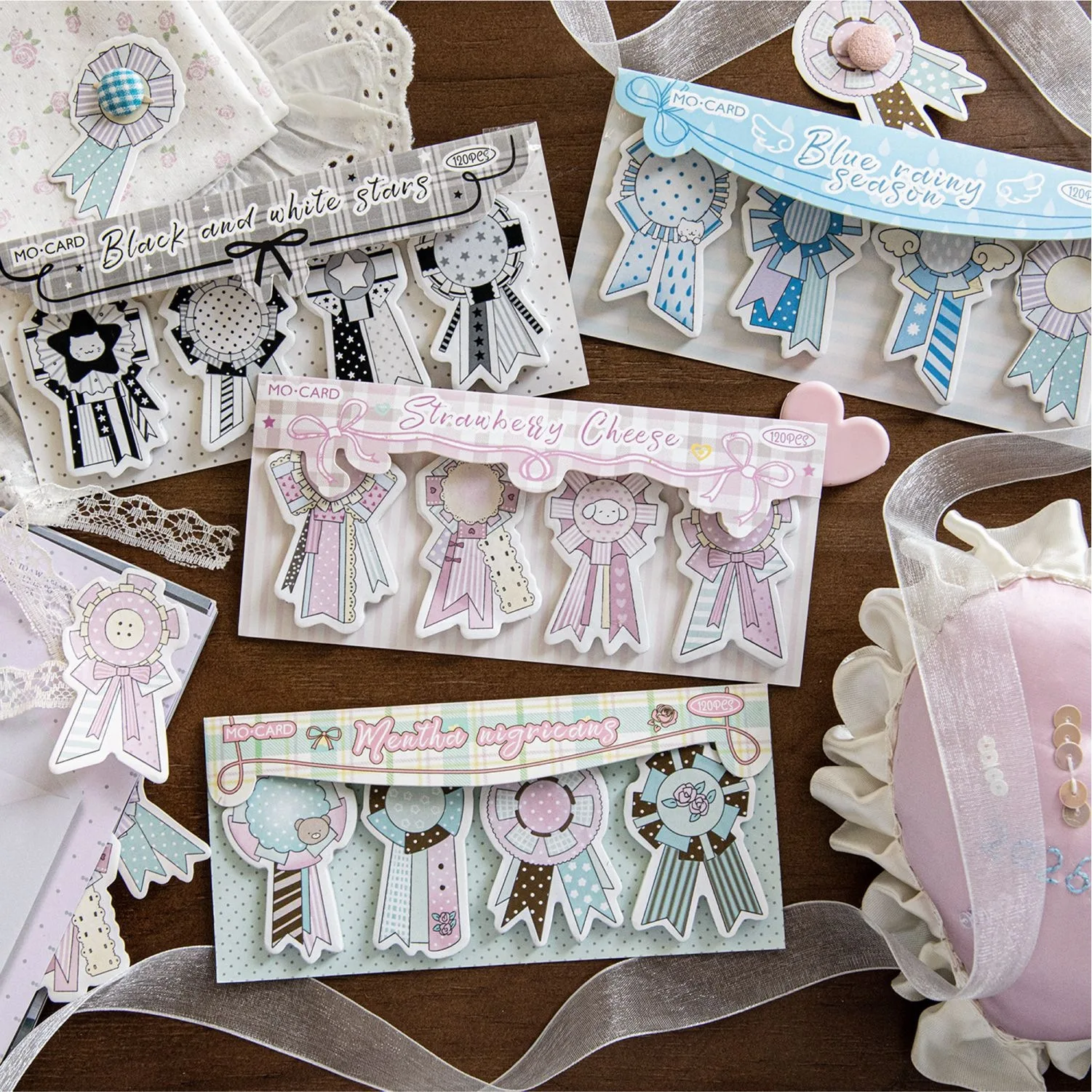 120Set Stationery DIY Ribbon Corsage Cute Sticky Notes Sticker Post Sticky Notes Notepad School Office Supplies