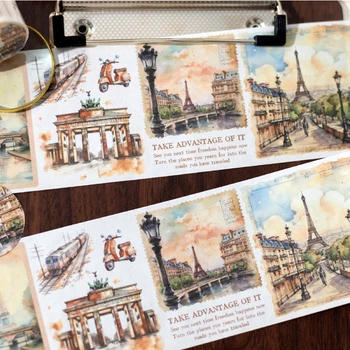 Yoofun 7x200cm נסיעה בעולם בניינים Washi Tape DIY Scrapbooking Collage מדבקת יומן זבל תווית סרט מסיכה