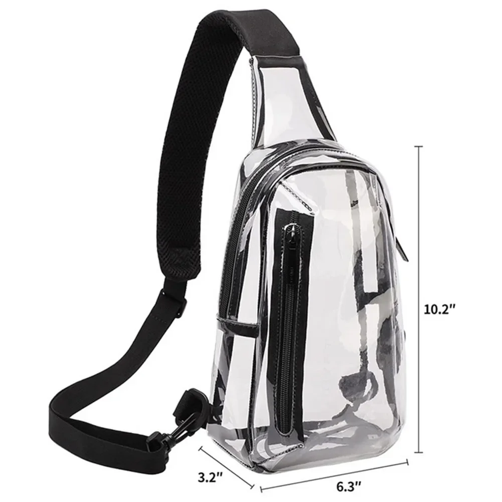 PVC Transparent Chest Bags Stadium Sling Bag Women Men Crossbody Concert Bags Clear Stadium Purse Bag With Black Belt Sling Bag