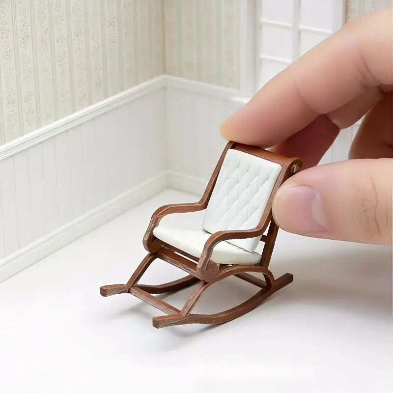 Miniature Rocking Chair Ornament 1/12 Dollhouse Recliner Model Dollhouse Furniture Decoration Micro Scene Photography Prop