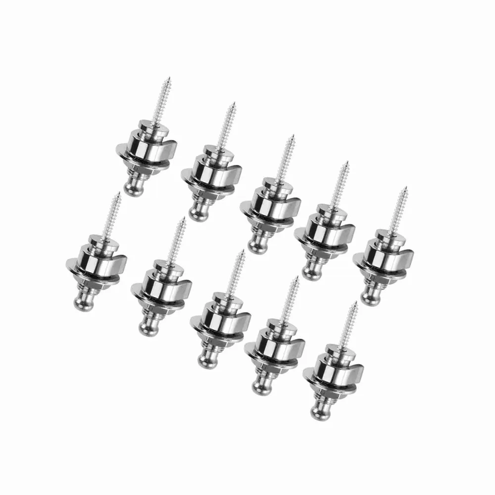 

​10 Pcs Metal Guitar Strap Locks​ ​Locking Design ​Silver/Black ​Bass Strap Locks​ Strap End Pins​ ​Anti-Skid Strap Locks​
