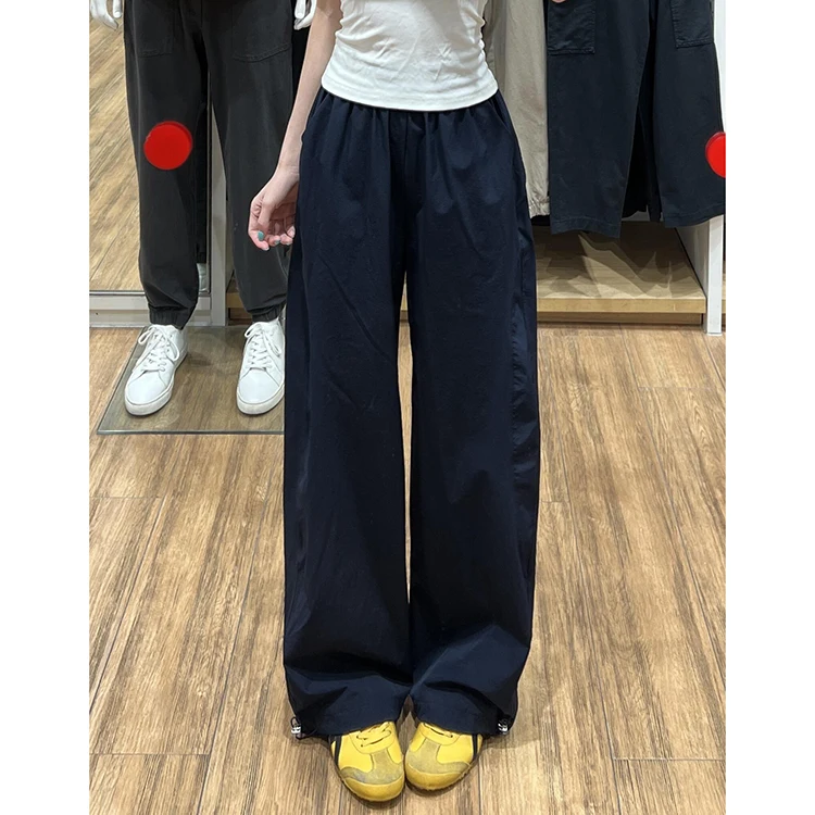Amerykańskie uniwersalne spodnie robocze damskie na lato, cienkie, luźne, z szerokimi nogawkami, codzienne, proste, z wysokim stanem i elastyczną talią.