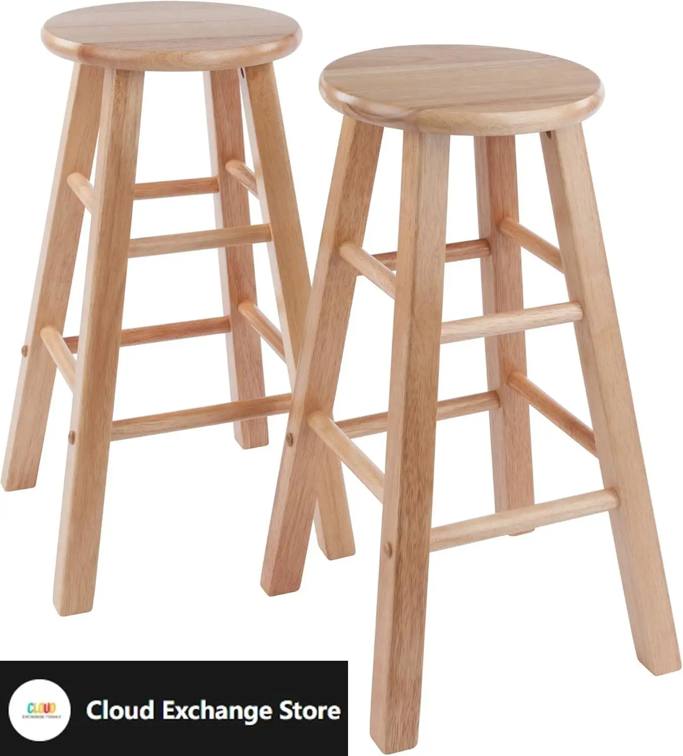 Element 2-Piece 24In Counter Stool Set, Natural Finish, Solid Wood, Modern Design