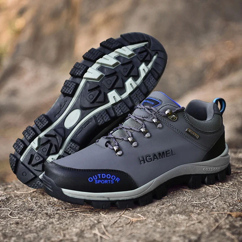 Black Leather Boots Men Sports Flat Shoes Outdoor Comfortable Hiking Sneakers  Winter  Water Proof Hiking Man Footwear