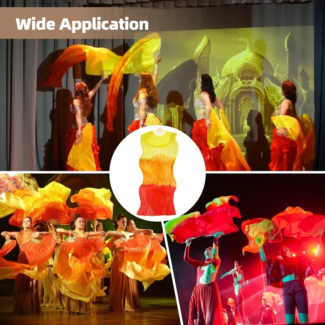 8Pcs Artificial Silk Bamboo Fans Veils Belly Dance Long Colorful Dancing Fabric Fans Gradient Flag Fans For Dancer Women Dancing