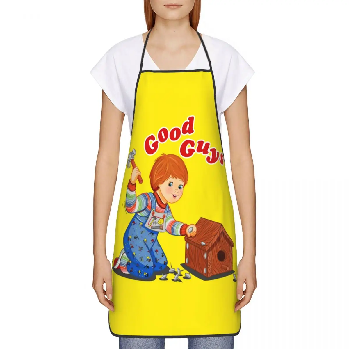 Funny Good Guys Carpenter Bib Aprons Women Men Unisex Kitchen Chef Cartoon Child's Play Chucky Doll Tablier Cuisine for Cooking