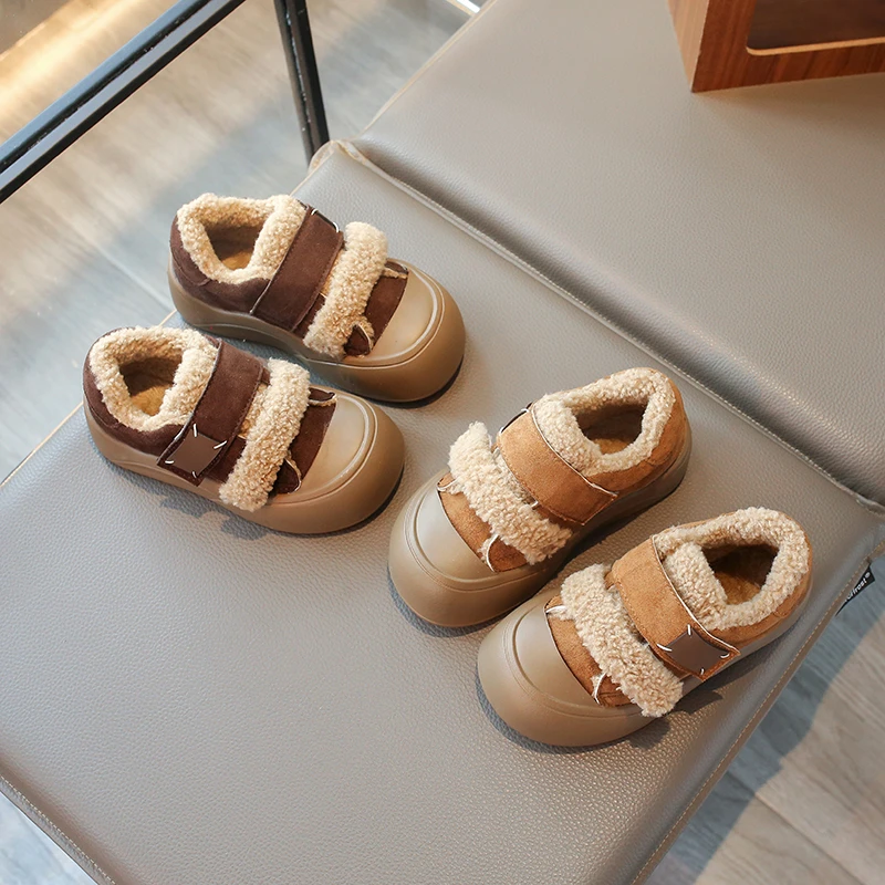 الراحة البربرية الصوف سميكة القاع حذاء من الجلد الأطفال 2025 الشتاء عدم الانزلاق الجلد المدبوغ الثلوج الأحذية الأطفال الدافئة أفخم أحذية رياضية #5