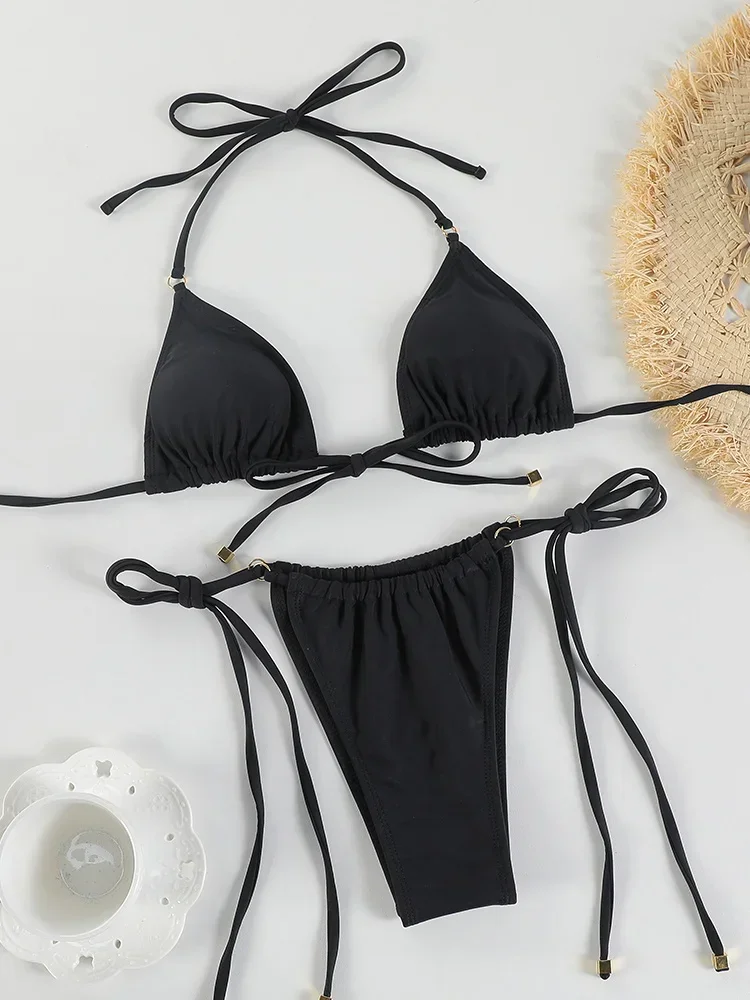 삼각 비키니 세트 섹시 수영복 2024 여성 붕대 비치웨어 브라질리언 수영복 여름 비키니