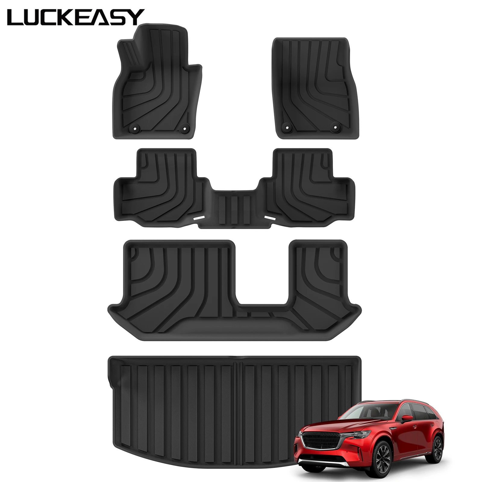 LUCKEASY Left Drive for Mazda CX-90 CX90 8 Seats 2024 2025 Floor Mats Trunk Pad Protection Waterproof All -Weather Accessories