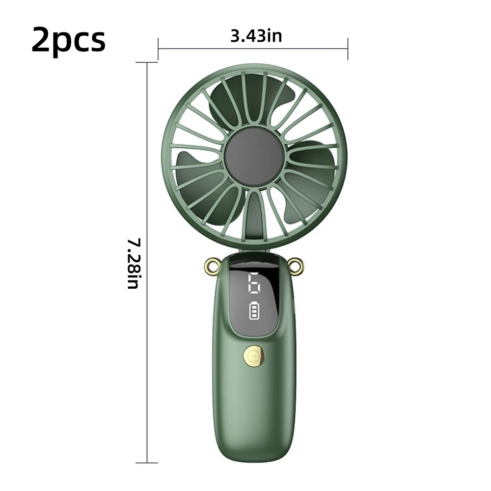 Kipas Mini Genggam Meja Portabel Dapat Dilipat Leher Luar Ruangan Menggantung 6 Kecepatan USB Kipas Isi Ulang Layar Tampilan Dudukan Ponsel