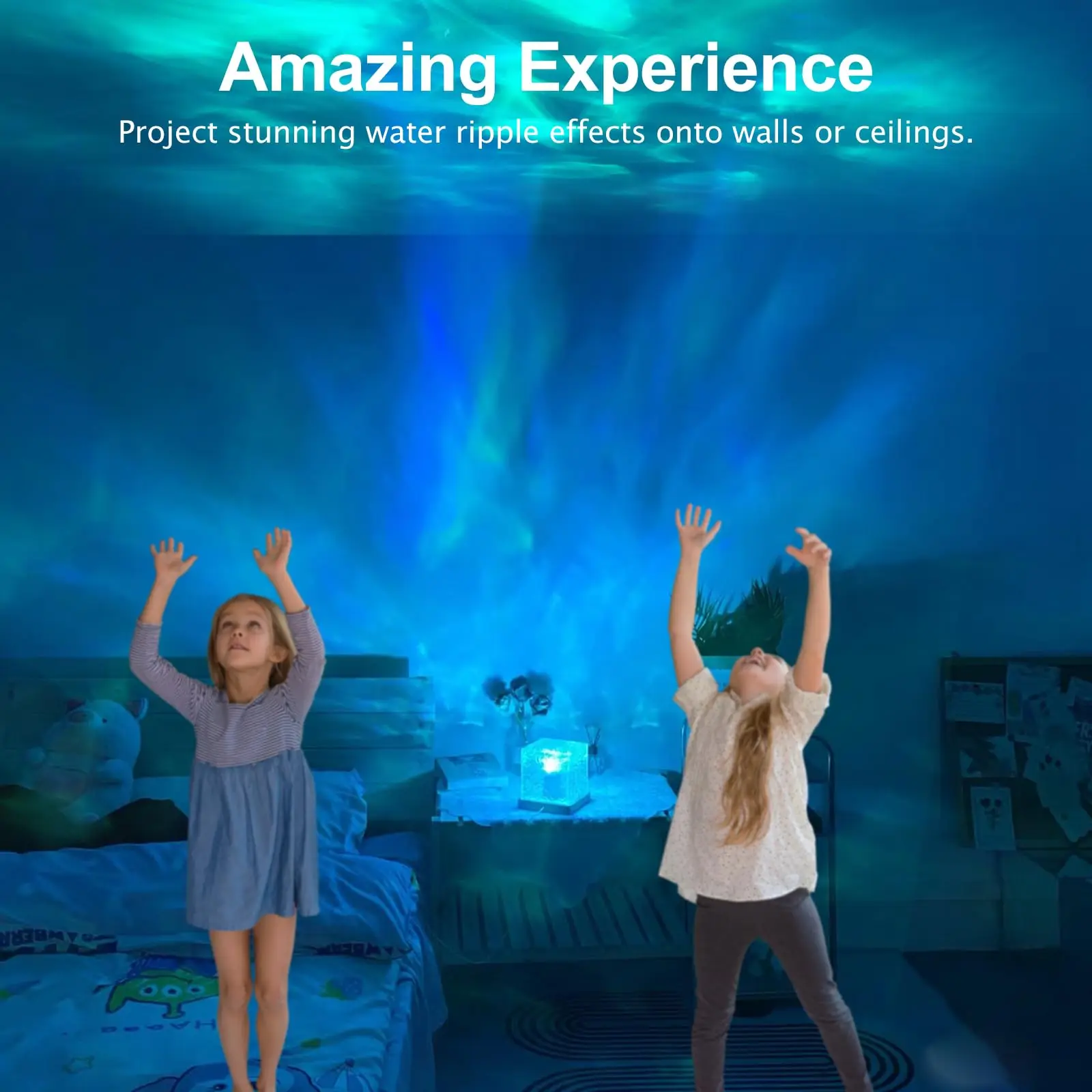 Ocean Wave Aurora Projector Light Remote 16 Colors RGB Dimmable Water Ripple Flame Crystal Lamp for Living Room Study Bedroom
