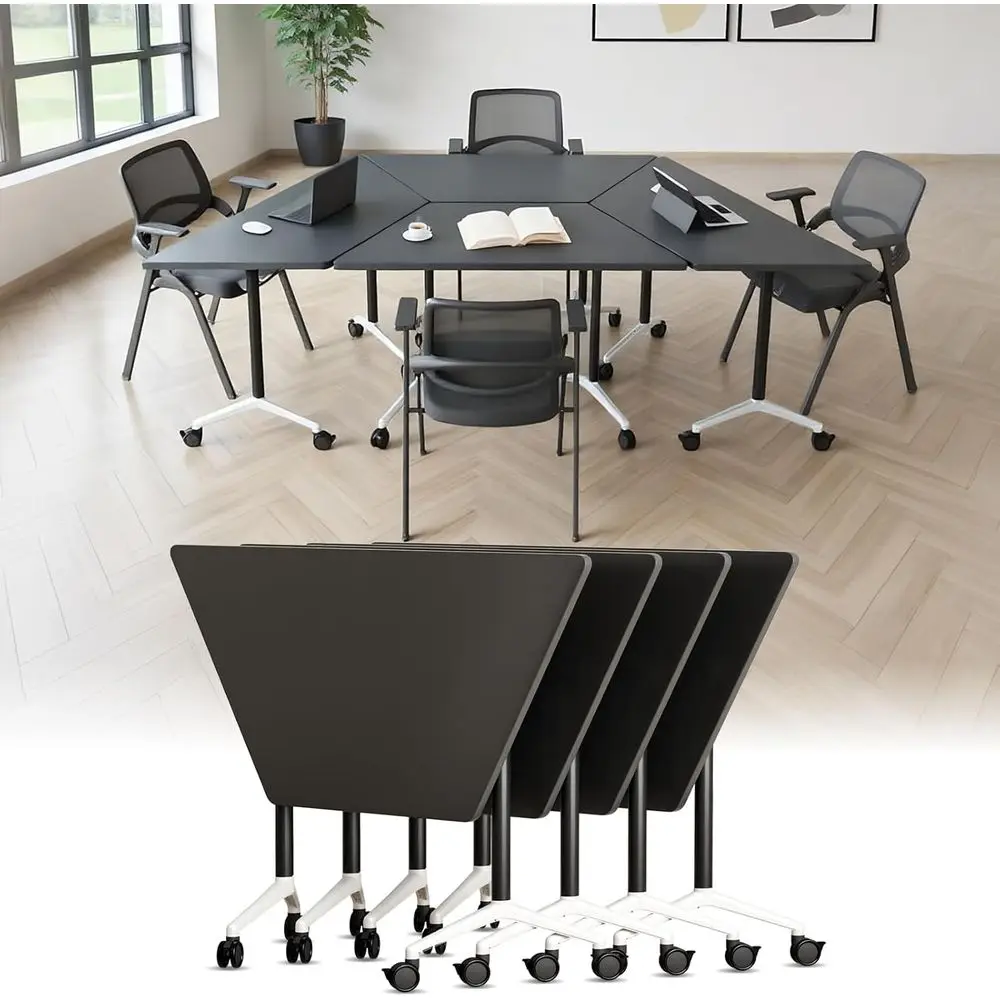 

Portable Folding Conference Table with Locking Wheels, 35.4 Rectangular Desk for Meetings, Offices, Classrooms, and Training Roo