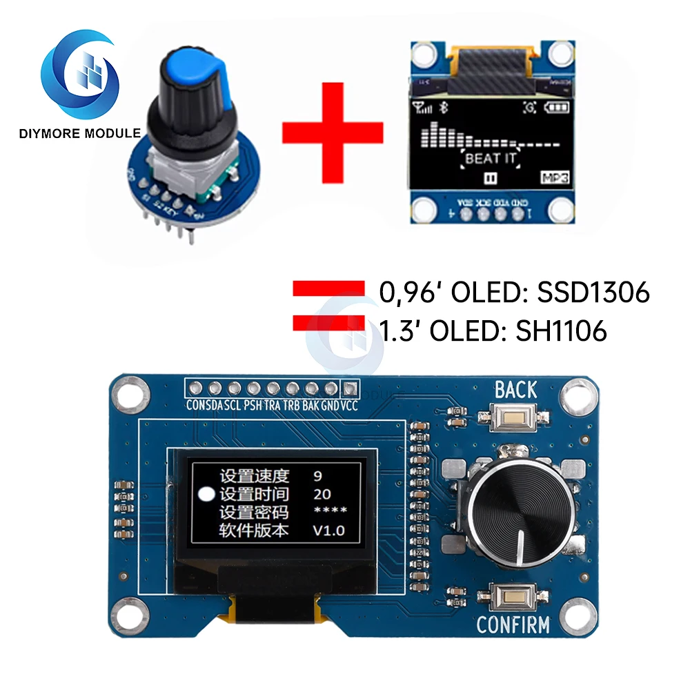 Layar OLED 0.96/1.3 inci EC11 modul encoder putar antarmuka IIC