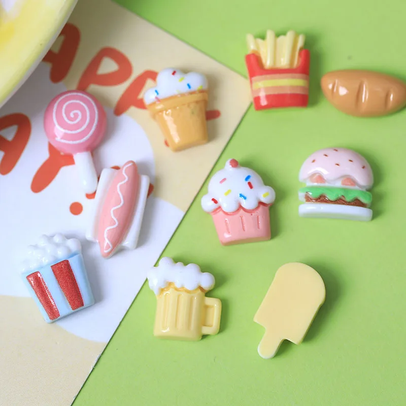 20-30Pcs Mini Hamburg Bread Cake Resin Patch Cabochon Scrapbooking Flatback Decor DIY Doll House Accessory Kid Handmade Applique