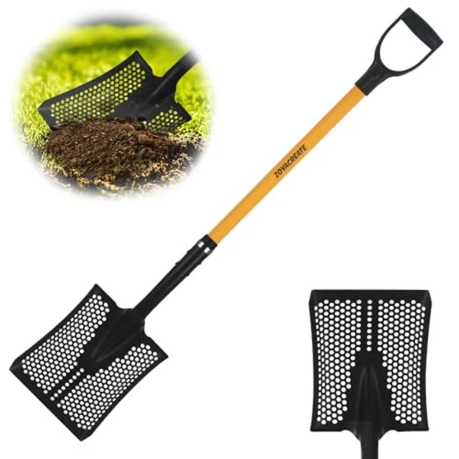 

Sifting Shovel Heavy Duty Sand Sifter Square Cleaning Scoop for Beach Chicken Coop Poop Shovel -45Inch