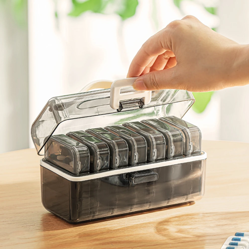 

1PCS Weekly Pill Organizer 3 Times a Day, 7-Day Privacy Pill Box – AM/Noon/PM Compartments for Medications, VIT, Fish Oil & More