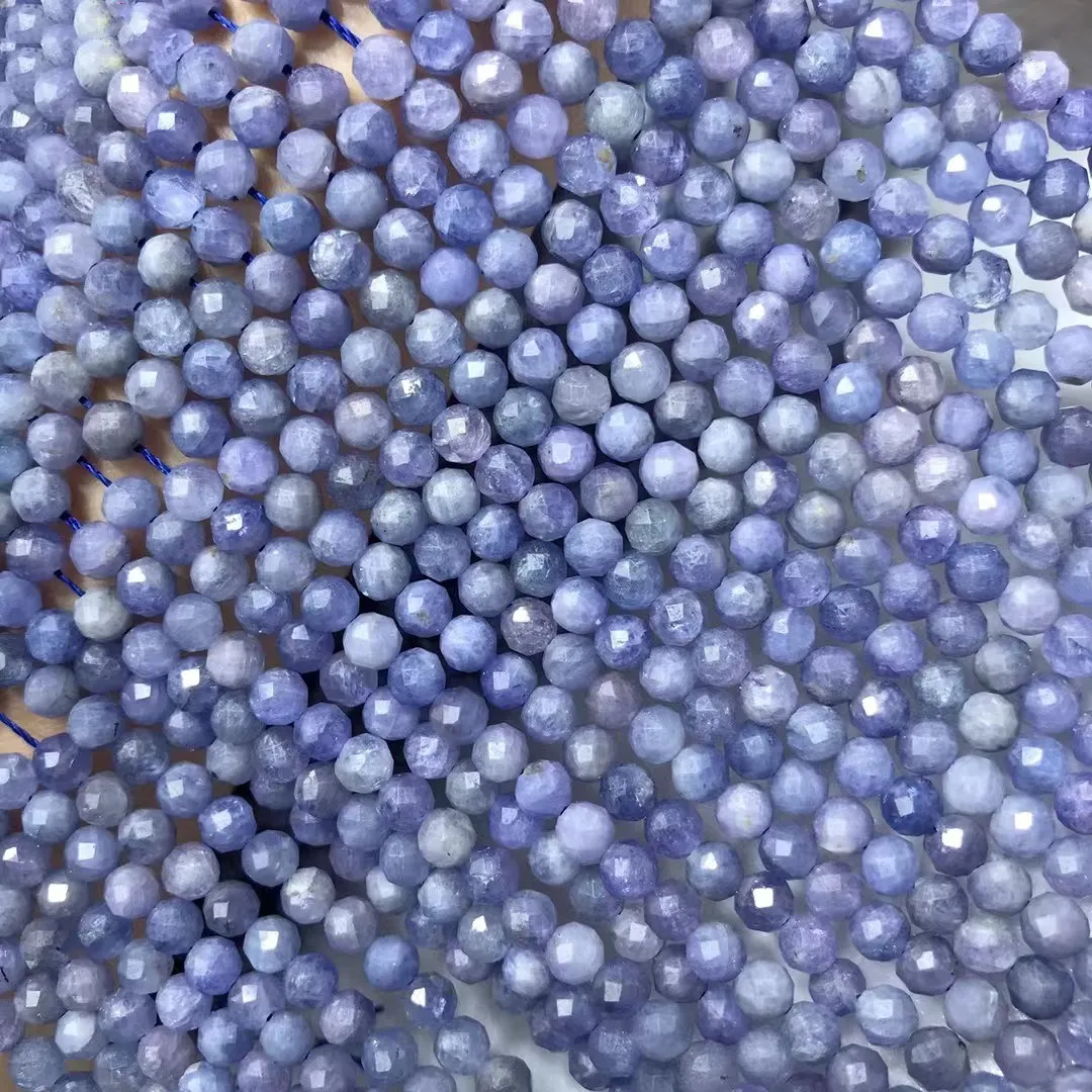 

4A Tanzanite faceted Round BLUE 5m nature beads for making jewelry necklace 38 FPPJ wholesale loose BEADS