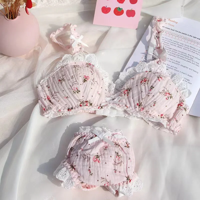 Japanese bra underwear girl pink bralette cute fresh lolita my melody no steel ring brassiere sweet 2pcs bra and panty set