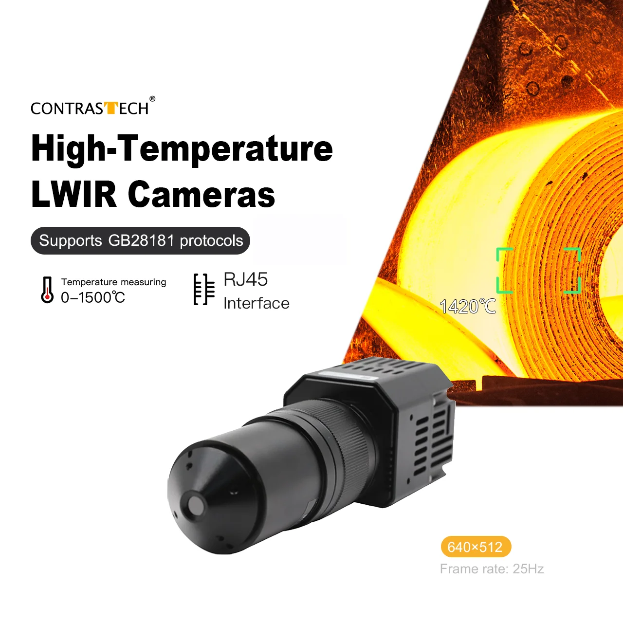 0 ° C-1500 ° C Online RJ45 GB28181 Cámara térmica de alta temperatura LWIR Caldera Monitoreo de llama Fundición de metales Refinamiento de aceite