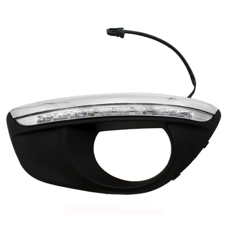 A48P-12V Led سيارة Drl النهار تشغيل أضواء الملحقات مع ثقب مصباح الضباب لشركة هيونداي سانتا في 2010 2011 2012 #2
