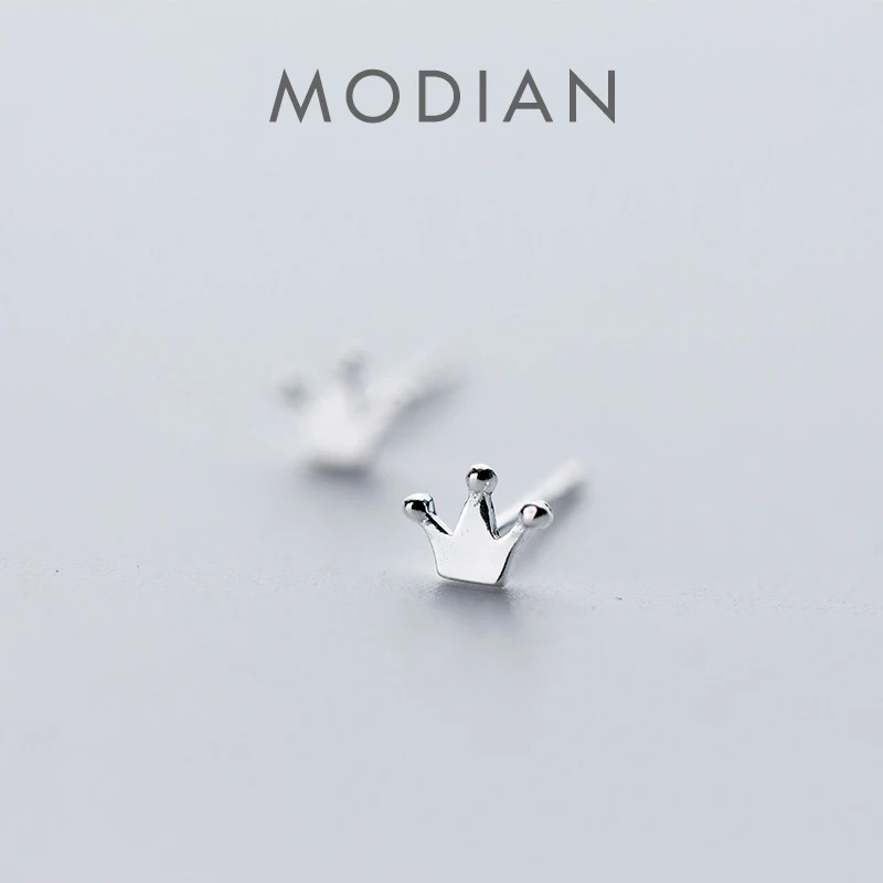 

Modian 2025 NEW Minimalism 925 Sterling Silver Small Cute Crown Exquisite Trendy Stud Earrings Women And Girl Kids Tiny Jewelry