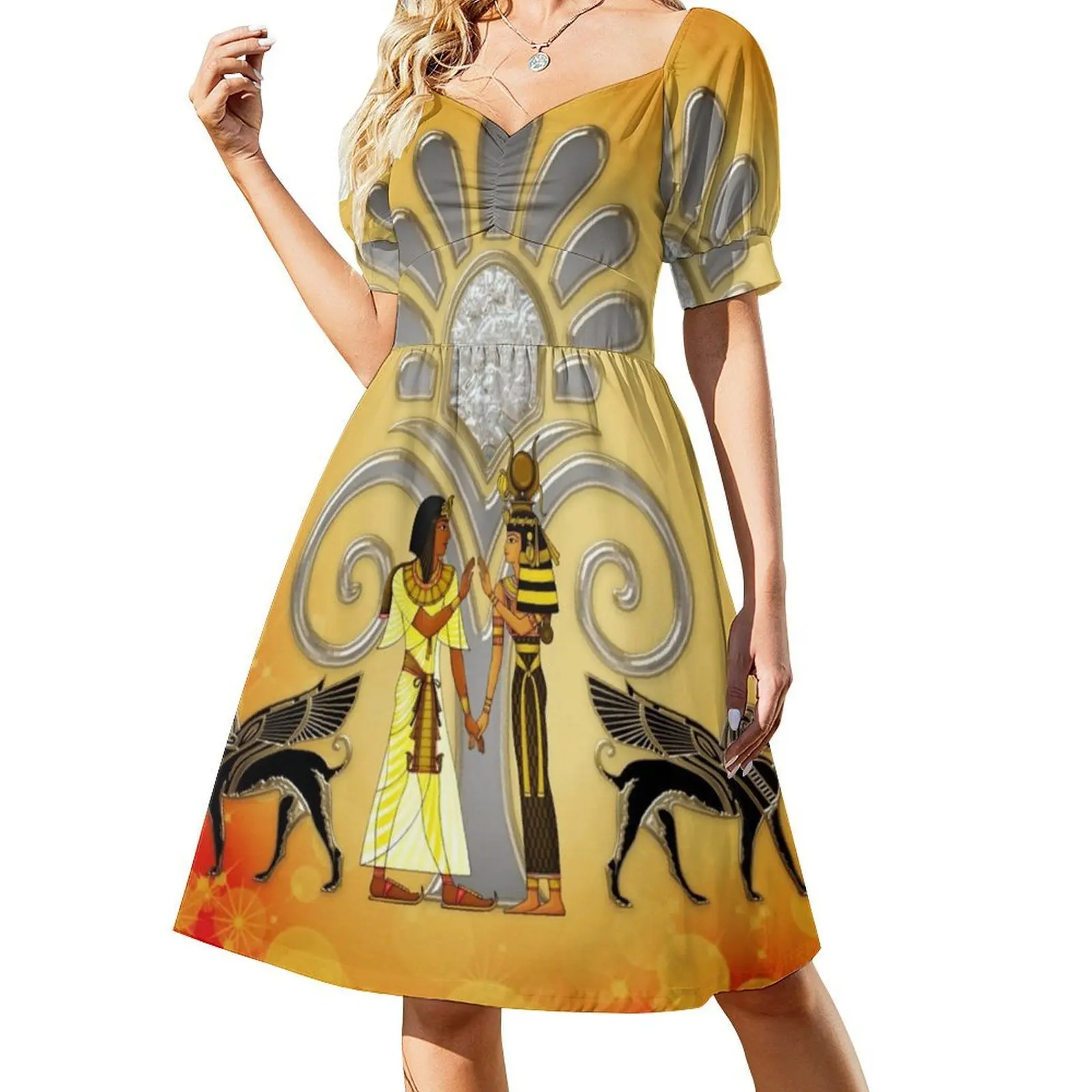 فستان للزوجين المصريين على الطراز الكوري للنساء فستان كاجوال أنيق للحفلات أو الارتداء اليومي علامة زوجين مصرية قديمة #2