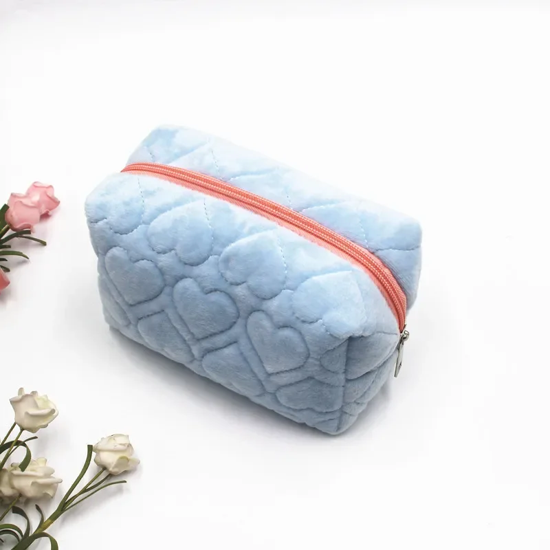 Travel Plush Heart Cosmetic Storage Bag Wallet Cute Women Makeup Kits Organizer Handbag Phone Pencil Case Box Pouch Bags