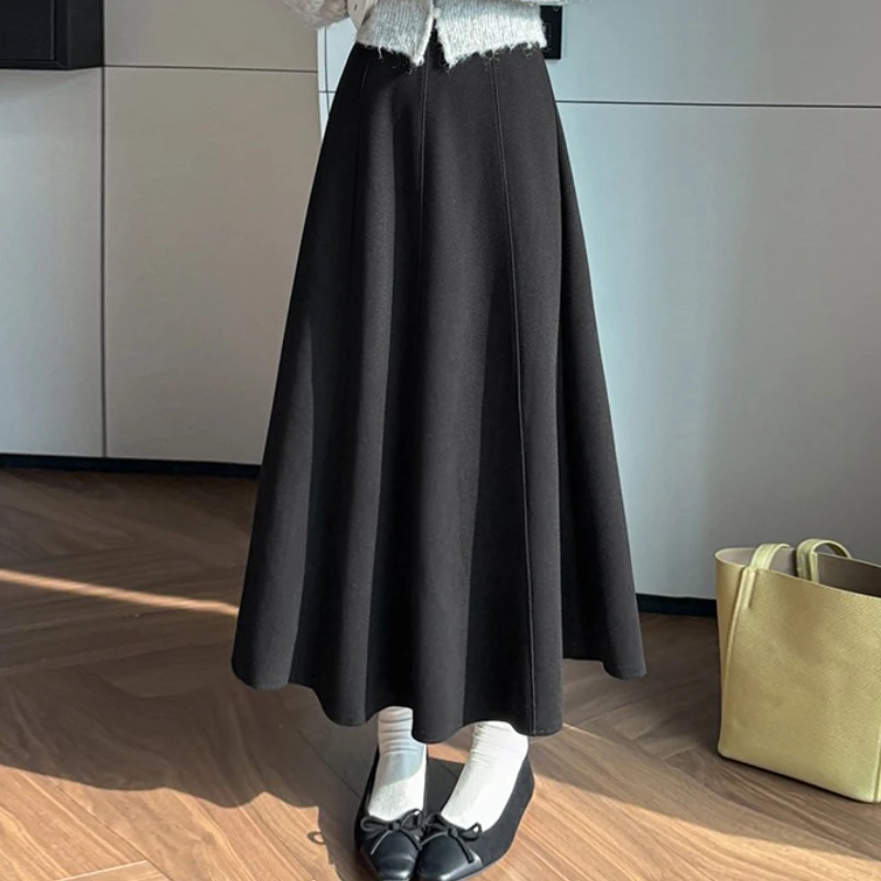 

Autumn Winter Woolen Women's Umbrella Skirts 2025 New Solid High Waist Vintage Office Loose A-line Skirts Female