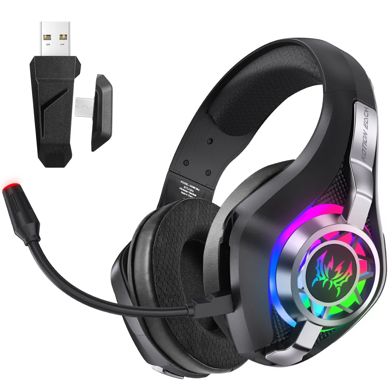 

GS400 Ultra 2,4 ГГц Беспроводная игровая гарнитура с микрофоном RGB Bluetooth-гарнитура с шумоподавлением для ПК PS4 PS5 Mac Наушники для ноутбука