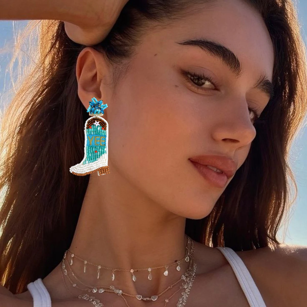 

Bohemian Western Cowgirl Boots Earrings Handmade Unique Cowboy Dangle Earrings For Women Ethnic Style Jewelry Accessory