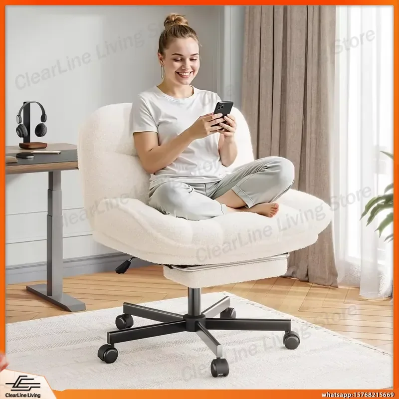 Ergonomic Cross Legged Office Chair with Footrest Height Adjustable Swivel Rolling Desk Chair Thick Cushioned Criss Cross